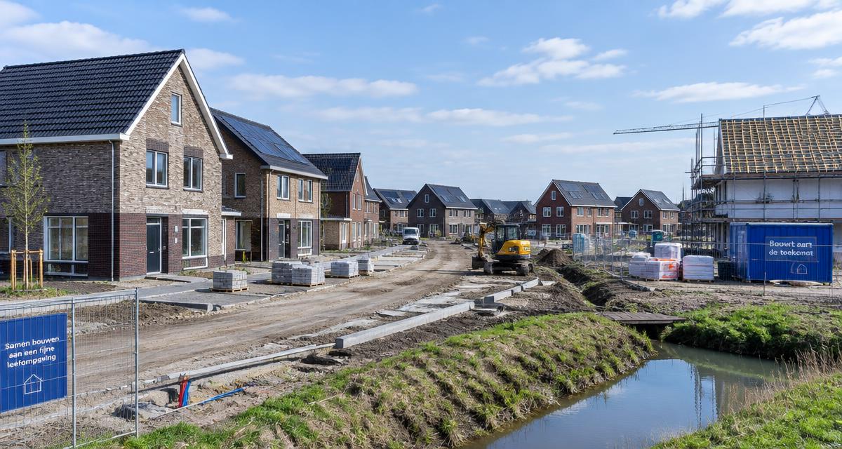 Nieuwbouwwijk met moderne gezinswoningen in aanbouw